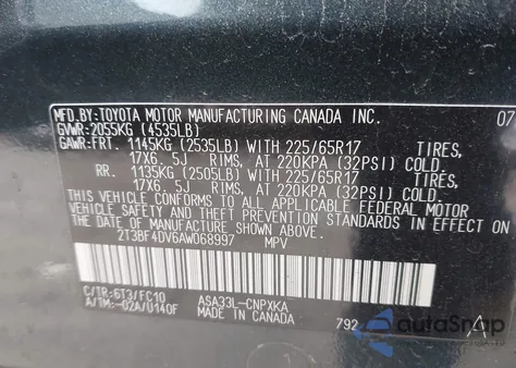 2010 Toyota Rav4 z USA, uszkodzony, nr VIN 2T3BF4DV6AW068997